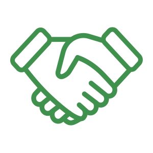 Green outline of handshaking icon