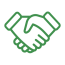 Green outline of handshaking icon